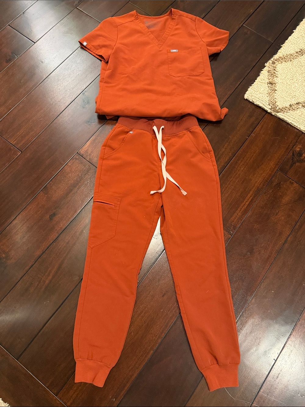 Rust Red Drawstring Cargo Joggers
